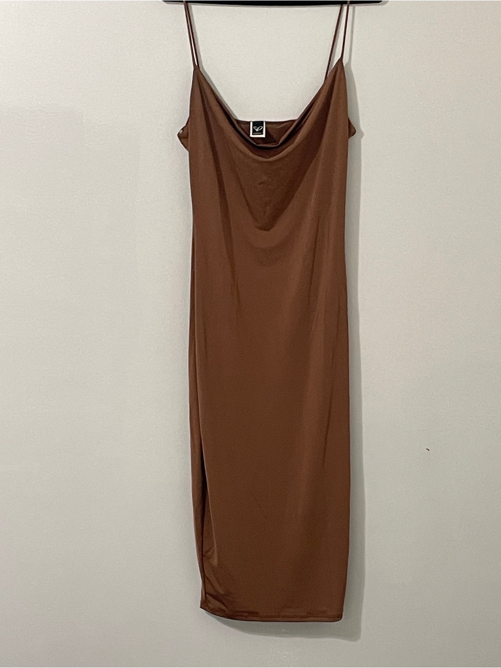 Windsor Slip Midi Dress with Cowl Neck in Brown